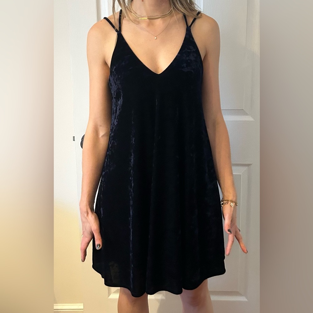 Navy velvet mini dress from Aqua